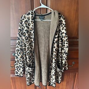 Rachel Zoe Open Front Hooded Cheetah Cardigan